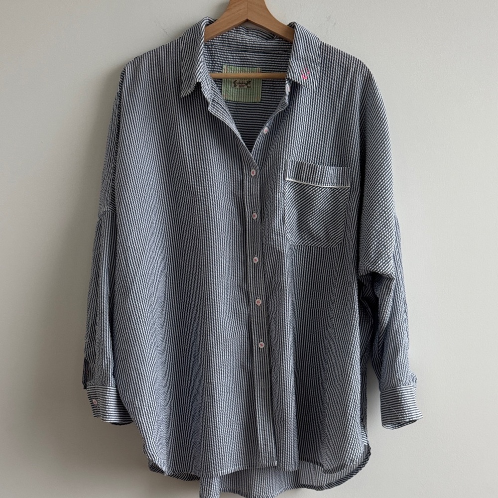We The Free Oversized Blue Stripe Button Down